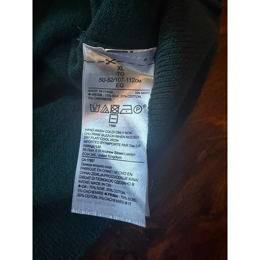Banana Republic Silk Cotton Cashmere V-Neck Sweater Mens XL Teal Green Luxury